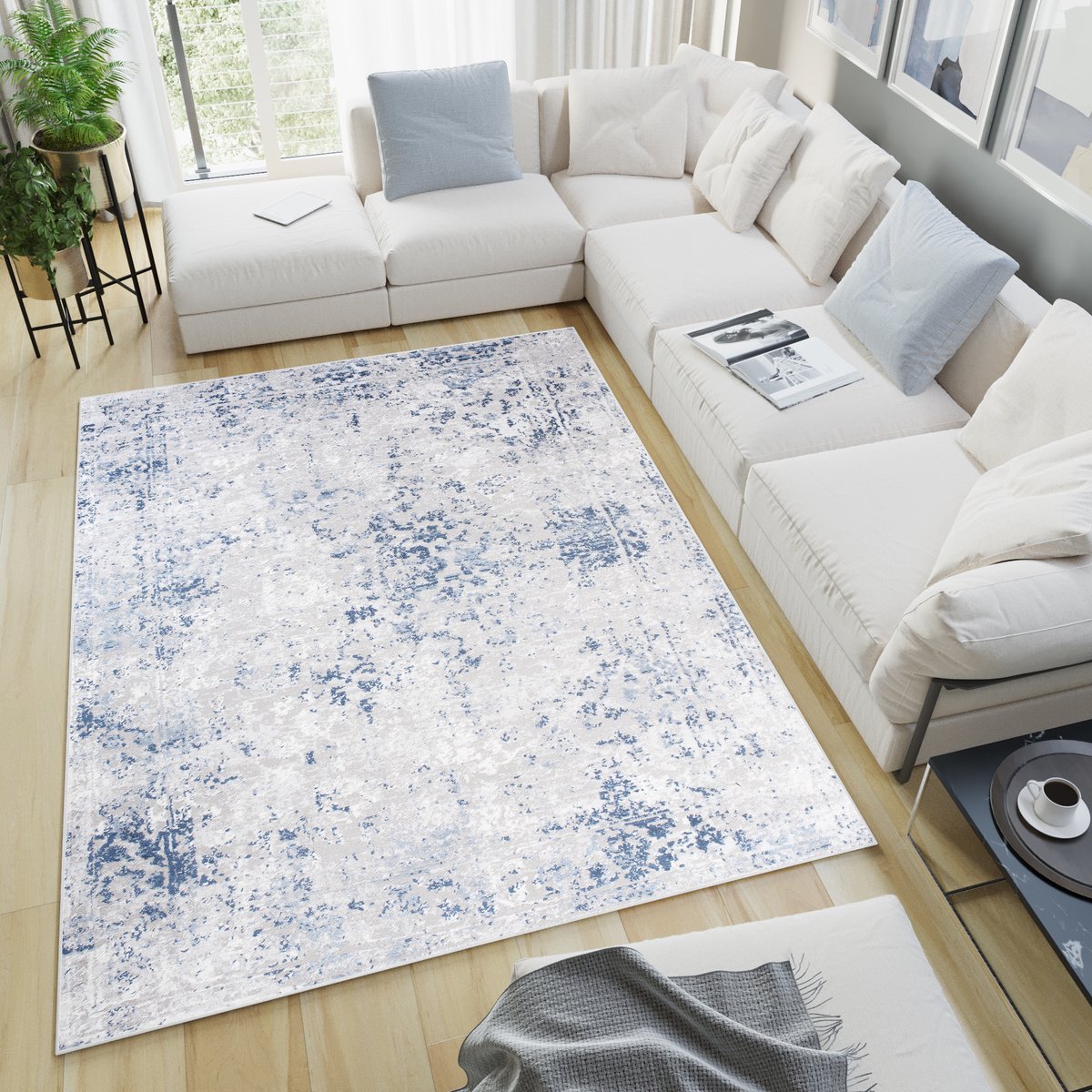 Tapiso Sky Vloerkleed Blauw Lichtgrijs Woonkamer Tapijt Maat - 180x250 Blauw Grijs3