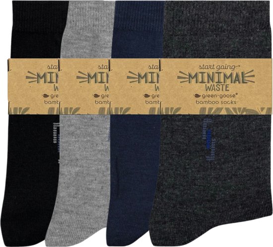green-goose® Bamboe Sokken | 4 Paar | Maat 43-46 | Grijs | Zwart | Blauw | Duurzaam en Comfortabel | 95% Bamboe