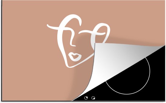 Inductie beschermer – Inductie Mat – Kookplaat beschermer – Gezicht – Abstract – Wit – Bruin – 80.2×52.2 cm – Afdekplaat inductie – inductiebeschermer