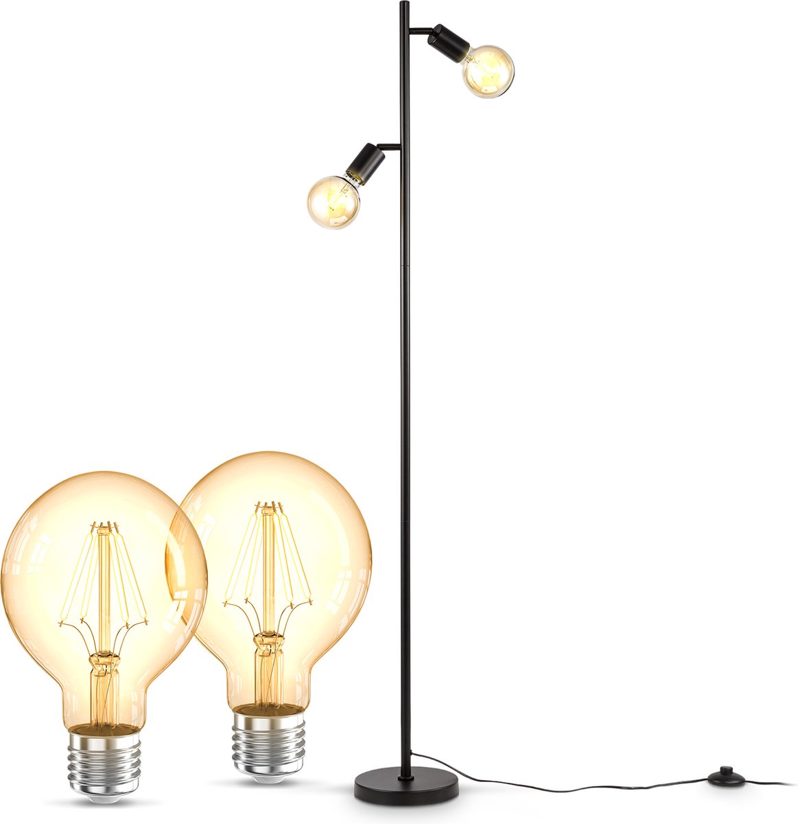 B.K.Licht - Staande lamp - incl. 2x led gloeilamp - 2.200K - h: 142cm