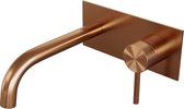 Brauer Copper Carving - Wastafelkraan - Inbouw - Geborsteld Koper PVD - 1 Greeps - Model A1 - Gebogen Uitloop & Afdekplaat