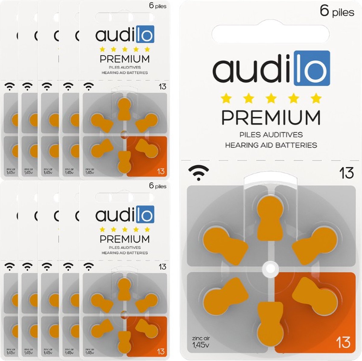 60 Batterijen voor gehoorapparaten Audilo maat 13 (pak van 10)