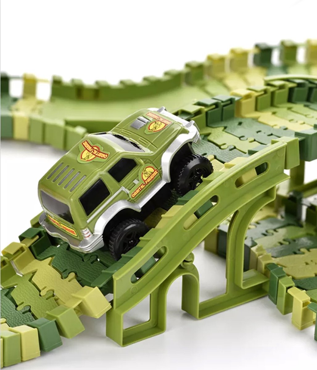 Dinosaurus Flexibele Racebaan Autobaan 229 Delig met AA Batterijen - Auto Racebaan met een Auto, Dinosaurussen, Bomen - Autobahn - AutoRacebaan - Eenvoudig te monteren - Eindeloos combineren - Veel Speelplezier — afbeelding 2