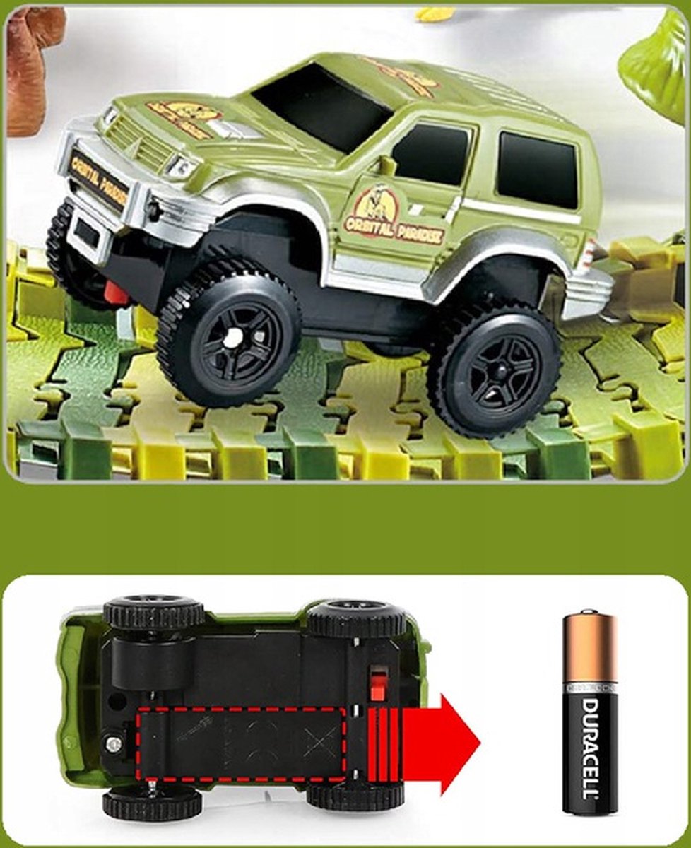 Dinosaurus Flexibele Racebaan Autobaan 229 Delig met AA Batterijen - Auto Racebaan met een Auto, Dinosaurussen, Bomen - Autobahn - AutoRacebaan - Eenvoudig te monteren - Eindeloos combineren - Veel Speelplezier — afbeelding 11