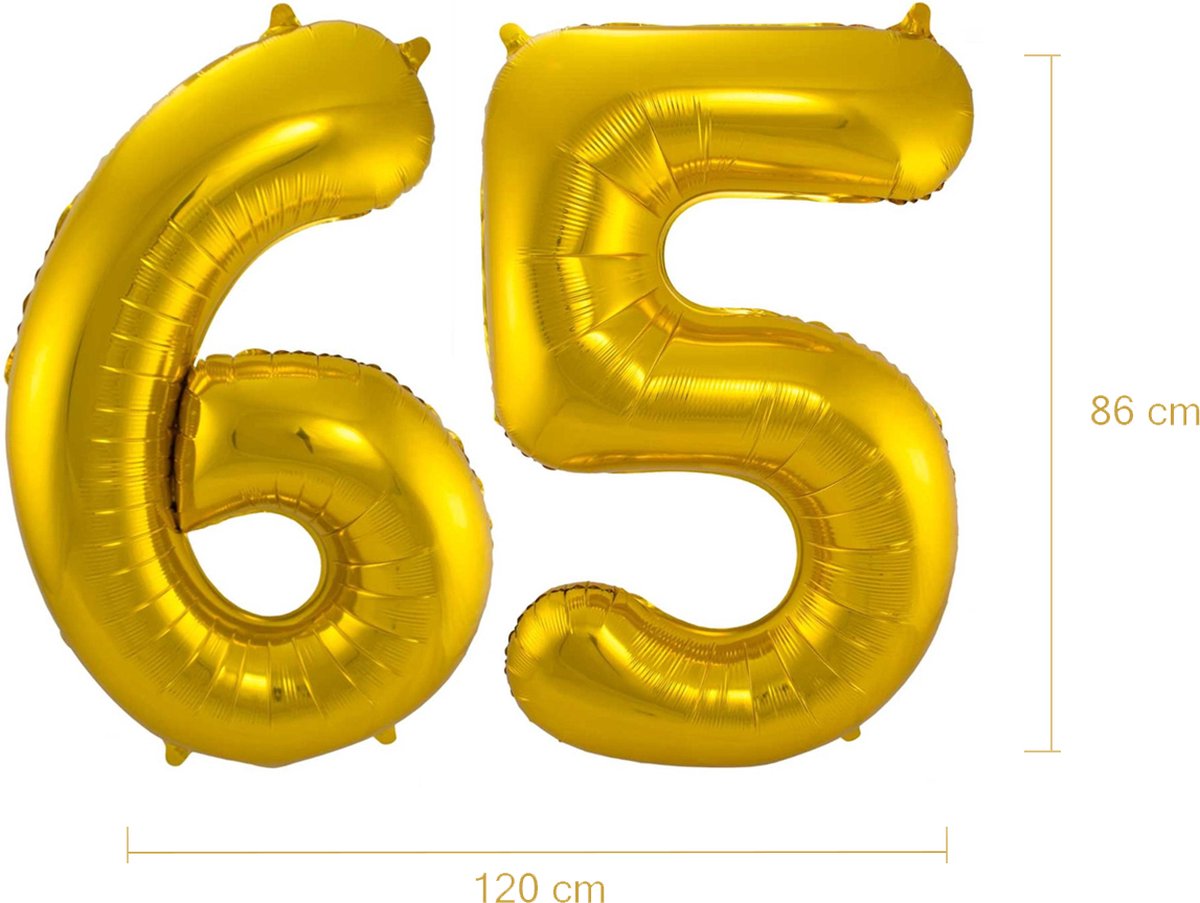 Ballon Cijfer 65 Jaar Goud Helium Ballonnen Verjaardag Versiering Cijfer Ballon Feest Versiering Met Rietje - 86Cm — afbeelding 2