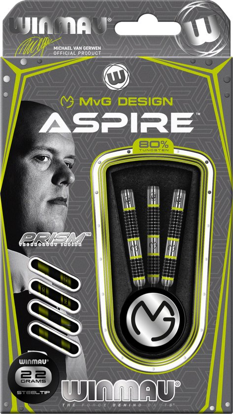 Fléchettes Winmau Michael Van Gerwen Ambition - 20g - Pointe Souple, Laiton Enduit