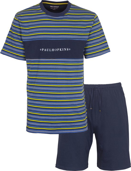 Paul Hopkins Heren Shortama - Pyjama Set - 100% Katoen - Blauw - Maat XXL