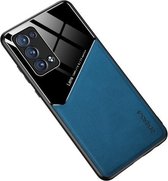 Voor OPPO Reno6 Pro + 5G All-inclusive leer + beschermhoes van organisch glas met metalen ijzeren plaat (blauw)