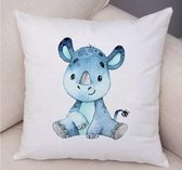 Dieren kussenhoes babykamer - kinderkamer - cartoon style - Neushoorn - Sierkussen - 45x45 cm