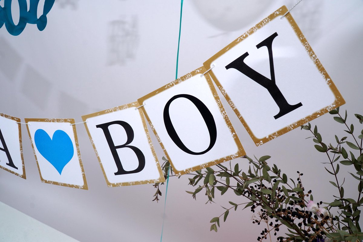 Geboorte slinger jongen - Babydouche It's a boy feestslinger - blauw babyshower versiering - baby babykamer decoratie - Hoera een jongen — afbeelding 2