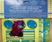 12 delige set Decoratiepapier/Scrapbookpapier Blauw/Groen