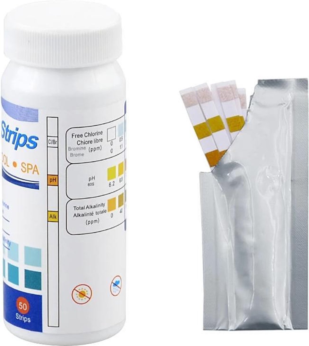 Zwembad test strips PH en Chloor 3 in 1 50 strips Zwemwater