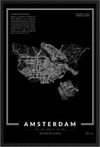 Poster Stad Amsterdam - A4 - 21 x 30 cm - Inclusief lijst (Zwart Aluminium)