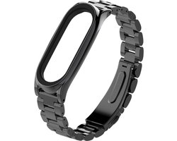 By Qubix - Metalen schakelarmband voor Geschikt voor Xiaomi Mi Band 3/4/5/6 / 7 - Zwart