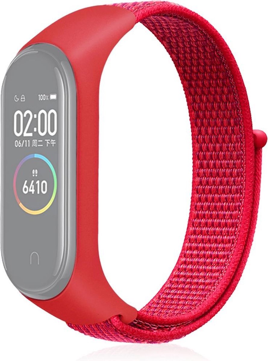 By Qubix - Nylon Geweven Bandje Geschikt voor Xiaomi Mi Band 3 / 4 / 5 / 6 / 7 - Wijnrood
