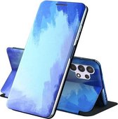 Voor Samsung Galaxy A32 4G Spanning Aquarel Patroon Huid Voelen Magnetische Horizontale Flip PU Lederen Case met Houder (Blauw)