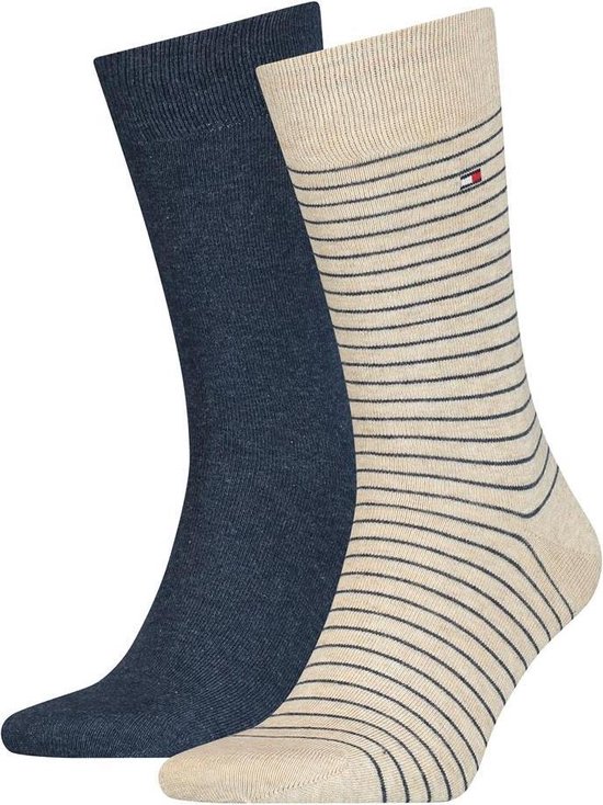 Tommy Hilfiger Small Stripe Sock (2-pack) - heren sokken - beige gestreept - Maat: