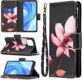 Voor Xiaomi Mi 11 Lite Gekleurd Tekenpatroon Rits Horizontale Flip Lederen Case met Houder & Kaartsleuven & Portemonnee (Lotus)