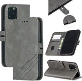 Stikstijl 2-kleuren koetextuur Horizontale flip PU-lederen hoes met houder en kaartsleuf en lanyard voor iPhone 12 mini (grijs)