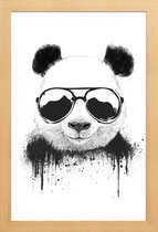 JUNIQE - Poster in houten lijst Blijf Cool Panda -40x60 /Wit & Zwart