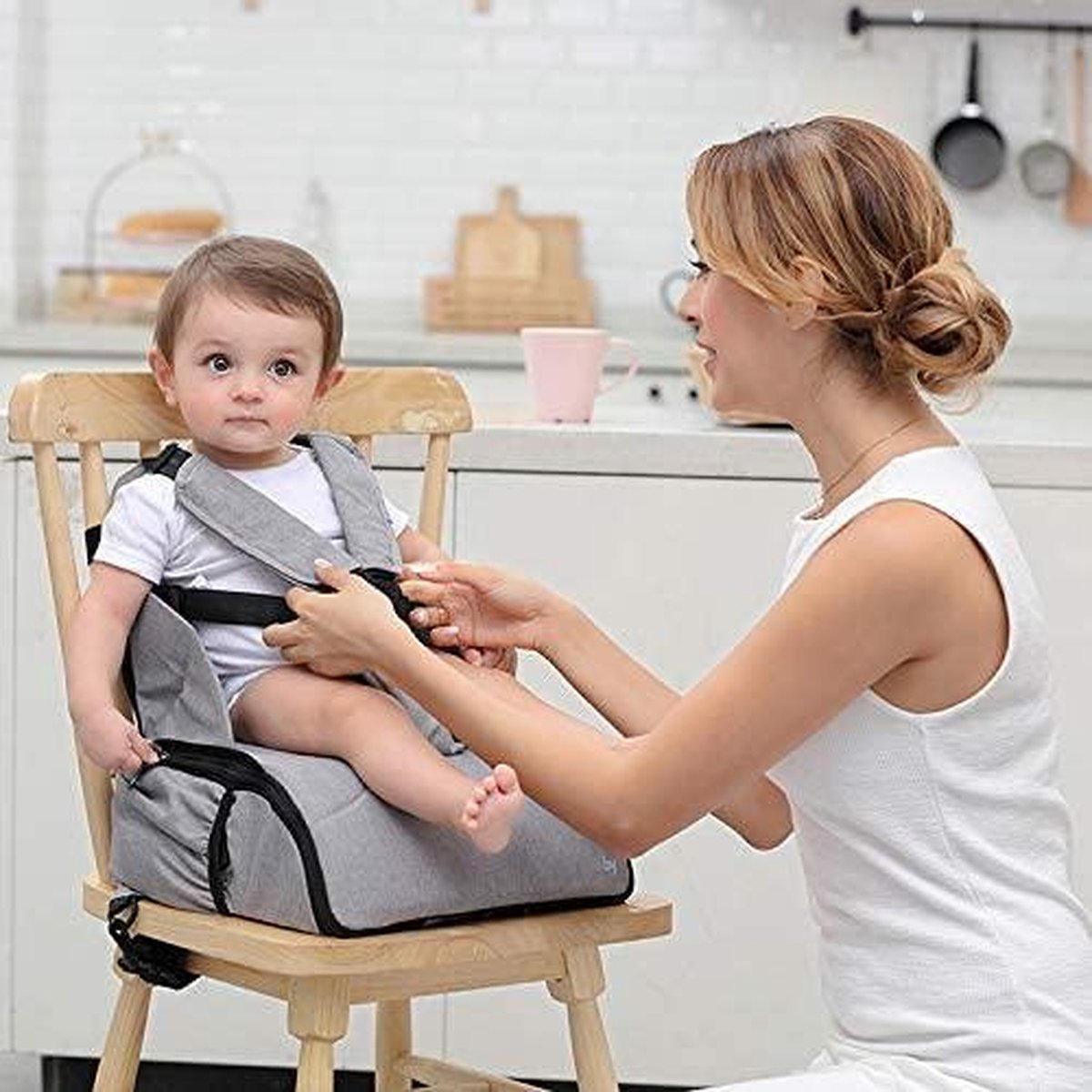 SONARIN Siège de table pour Bébé,Chaise Haute portable,pour la maison et les voyages,avec sac de transport Gris 