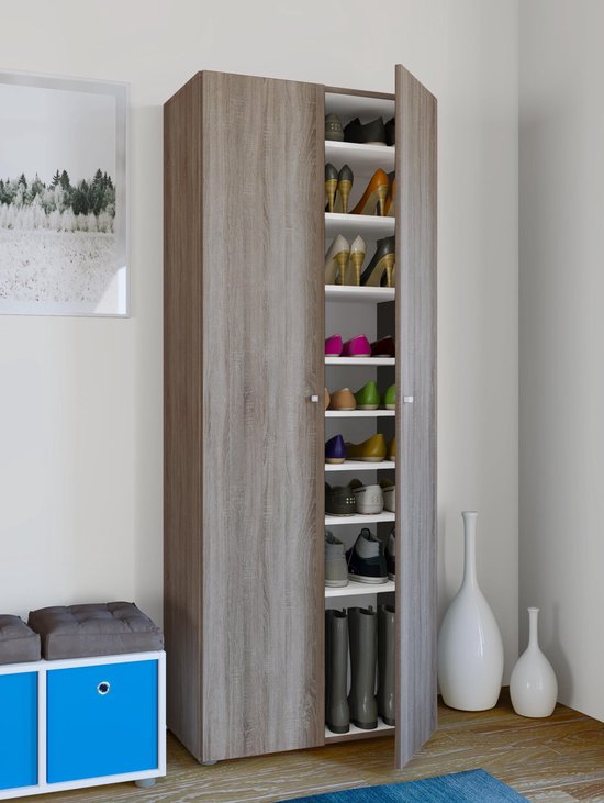 Solal Hout en Zwart 3-deurs uitschuifkast met 2 laden