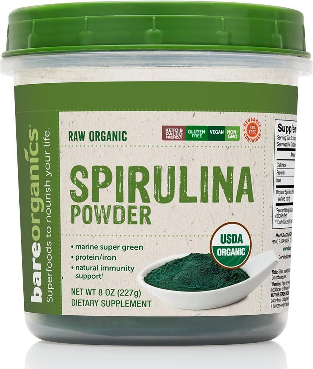 dilemma Oogverblindend strelen BareOrganics – Spirulina Powder (Spirulina poeder) – Superfoods – 227 gram  – 2 maanden... | bol.com