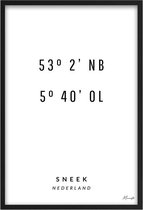 Poster Coördinaten Sneek A2 - 42 x 59,4 cm (Exclusief Lijst)