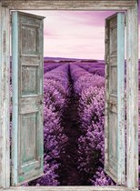 MuurMedia - Nature Collectie - Tuindoek Doorkijk - 95x130 cm – Bloeiend Lavendelveld - tuinposter - tuin decoratie - tuinposters buiten – tuinschilderij