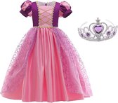 Rapunzel jurk Prinsessen jurk donker paars roze Deluxe verkleedjurk Luxe 110 -116 (120) + kroon verkleedkleding