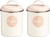 Set van 3x stuks wit/roze koffie bewaar/voorraad blik 11 x 16 cm - 2 liter - Voorraad/bewaar/opslagblikken