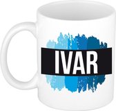 Ivar naam cadeau mok / beker met  verfstrepen - Cadeau collega/ vaderdag/ verjaardag of als persoonlijke mok werknemers