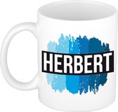 Herbert naam cadeau mok / beker met verfstrepen - Cadeau collega/ vaderdag/ verjaardag of als persoonlijke mok werknemers