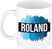 Roland naam cadeau mok / beker met  verfstrepen - Cadeau collega/ vaderdag/ verjaardag of als persoonlijke mok werknemers