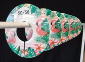 Maathangers Rond Flamingo streep roze - Maat 50 t/m 116 - Baby kledinghangers - 6 stuks