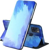 Voor Samsung Galaxy A21s Spanning Aquarel Patroon Huid Voelen Magnetische Horizontale Flip PU Lederen Case met Houder (Blauw)