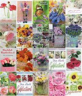 Verjaardag wenskaarten bloem 20 stuks assortiment - Felicitatie kaarten - Gefeliciteerd kaarten