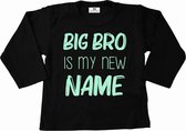 Grote broer shirt-Bekendmaking zwangerschap-big bro is my new name-zwart-mint groen-Maat 104