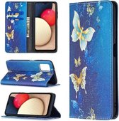Voor Samsung Galaxy A03s Gekleurd Tekenpatroon Onzichtbare Magnetische Horizontale Flip PU Lederen Case met Houder & Kaartsleuven & Portemonnee (Gouden Vlinders)