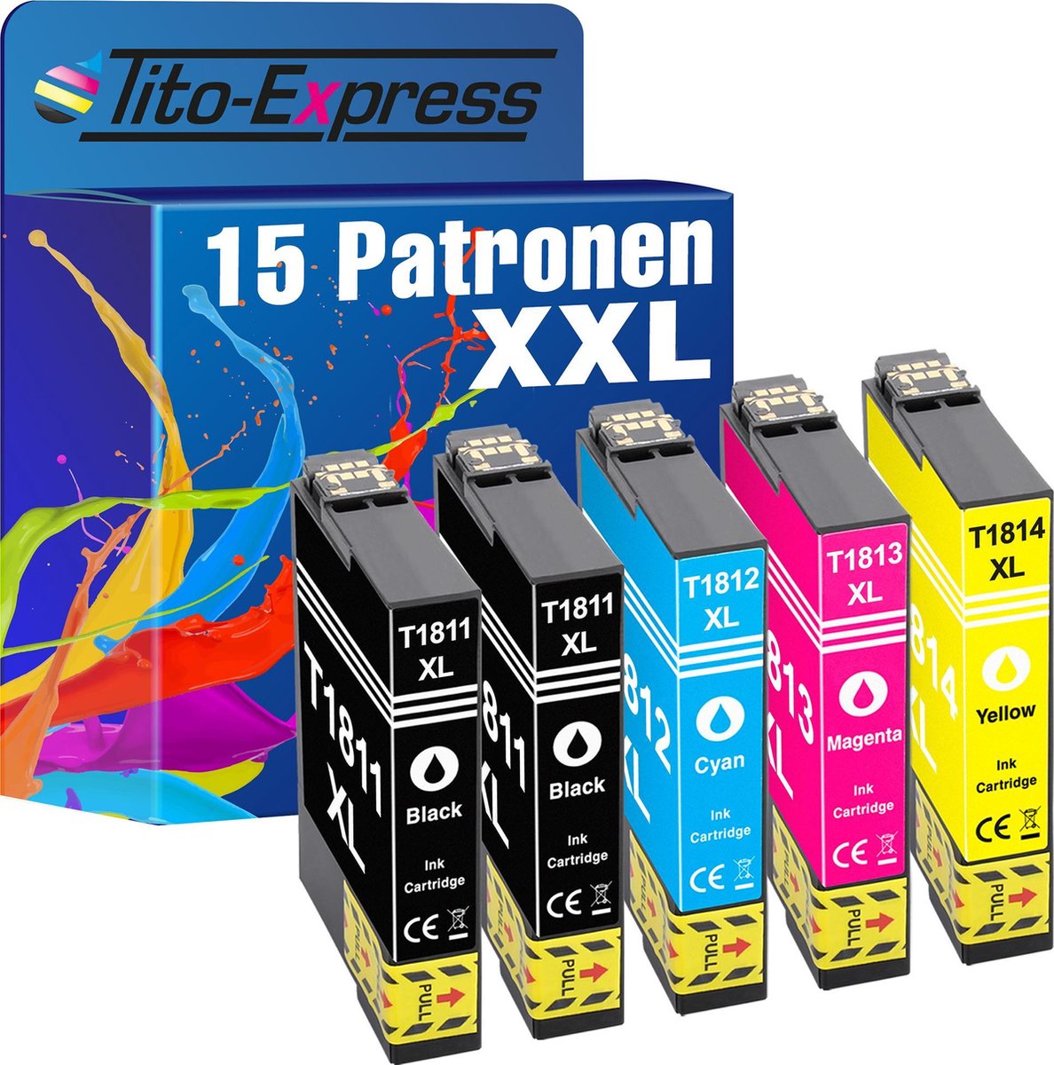 PlatinumSerie 15x cartridge alternatief voor Epson T1811-T1814 XP402 XP405 XP412 XP415 XP315 XP312 XP215 XP212 XP225 XP322 XP422 XP425 XP325 XP222 XP202 XP205 XP30 XP302 XP305