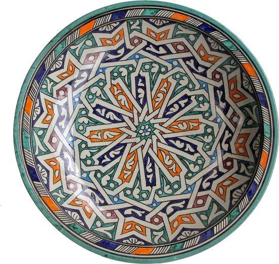 Bol oriental en céramique peint à la main F022 Ø34 cm du Maroc