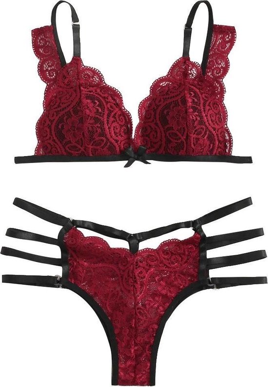 Zwart rode lingerie set | bol.com