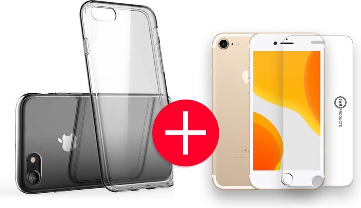 Hoesje geschikt voor iPhone 7 + Screenprotector - Transparant - Hoes - Cover - Case - Screenprotector kit