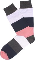 Sokken navy en grijs melange met wit/roze streep