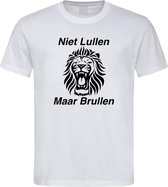 Wit EK voetbal T-shirt met “ Niet Lullen Maar Brullen “ print Zwart maat M