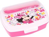 Minnie Mouse broodtrommel met bestek - roze - Minnie Mouse lunchbox met lepel en vork