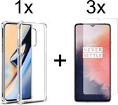 OnePlus 7 hoesje shock proof case transparant hoesjes cover hoes - 3x OnePlus 7 screenprotector