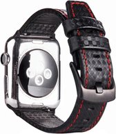 Q-DESYN® Apple Watch bandje 38 mm - 40 mm - 41 mm - Carbon - Zwart - Rode stik