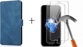 GSMNed - Leren telefoonhoesje blauw - Luxe iPhone 12 mini hoesje - portemonnee - pasjeshouder iPhone 12 mini - blauw - 1x screenprotector iPhone 12 mini