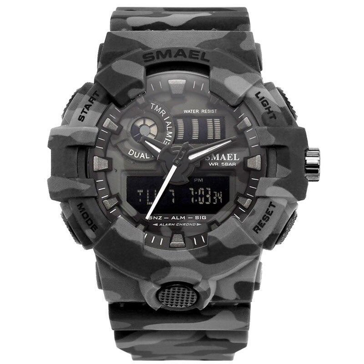 Camouflage Shock Heren Horloge Leger grijs rubber band | Smael | Waterdicht | Glow in dark | Mud Master | Leger | Grof | Licht | Rubberen band | Timer | Army | Eyecatcher | Master| Vaderdag Cadeau | Vaderdag | kado|